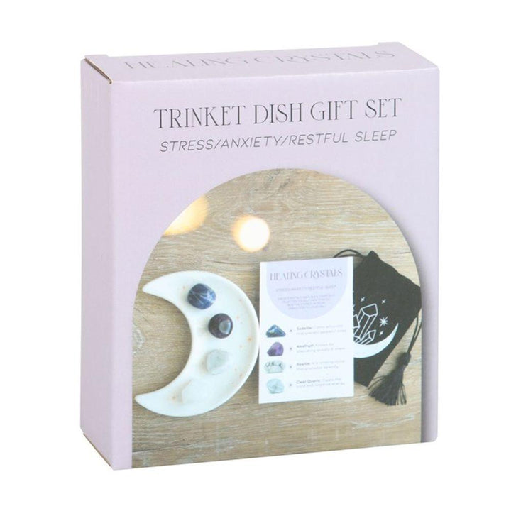 Stress Healing Crystal Set with Moon Trinket Dish - Home Decor Emporium