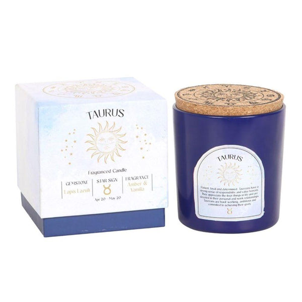 Taurus Amber & Vanilla Gemstone Zodiac Candle - Home Decor Emporium